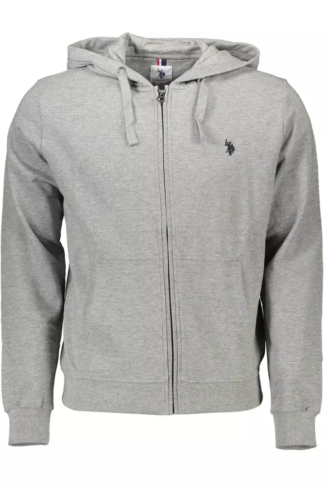 Eleganter grauer Zip -Pullover mit Kapuze mit Kapuze mit Kapuze