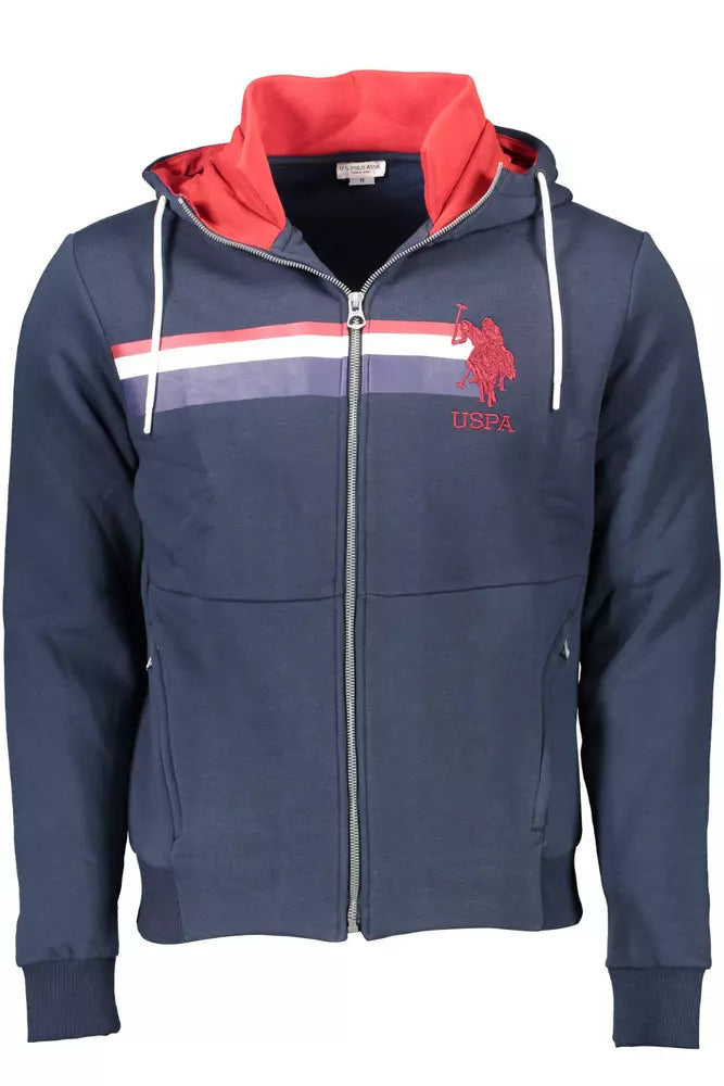 Sweat-shirt zip à capuche bleu chic - Détail brodé