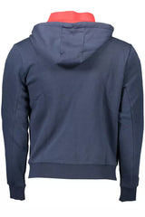 Chic Blue Kapuzenzip Sweatshirt - gestickte Details