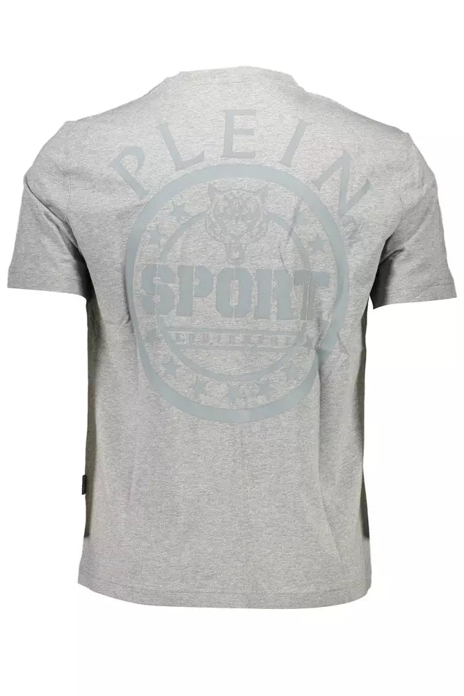 Sleek Gray Crewneck Tee with Bold Back Print