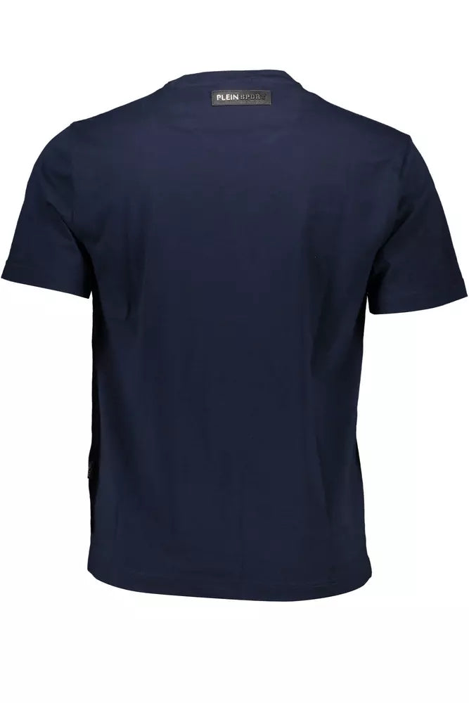 Erhöhtes blaues Baumwoll -T -Shirt mit Signaturdetails