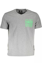 V-Ausschnitt gedrucktes Logo-T-Shirt in Grau