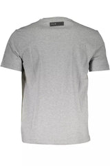 V-Ausschnitt gedrucktes Logo-T-Shirt in Grau