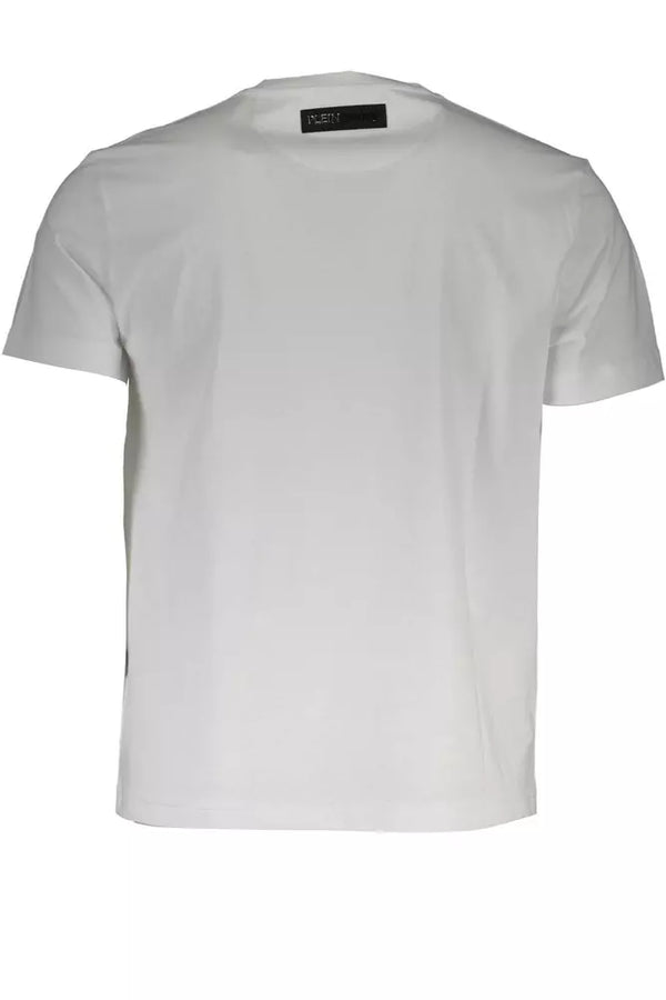 Tee de logo à col en V blanc avec détail d'impression