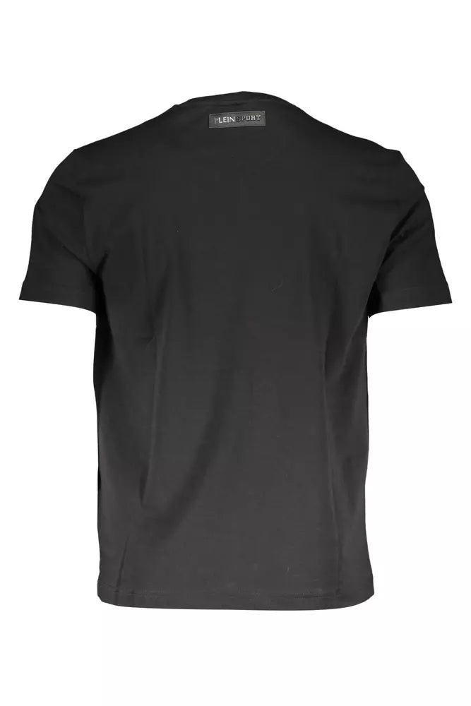 Sleek Black Cotton Crew TEE con estampado de logotipo