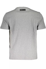 Sleek Gray Cotton Crew Neck Tee with Logo Print