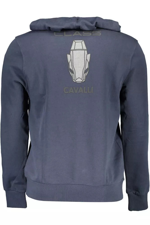 Blaues Baumwoll -Kapuzen -Sweatshirt mit Logodruck