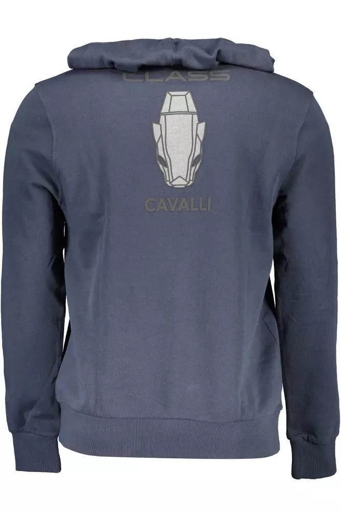 Blue Cotton Hooded Sweatshirt with Logo Print