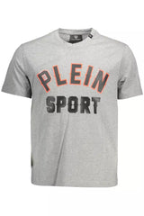 Sleek Gray Cotton Tee with Bold Details