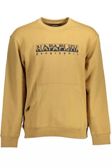 Beige Baumwoll -Sweatshirt mit zentraler Reißverschlusspocke