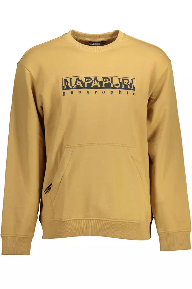 Sweat-shirt en coton beige avec poche zipée centrale