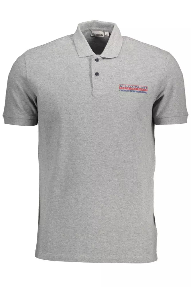 Sleek Gray Cotton Polo with Signature Print