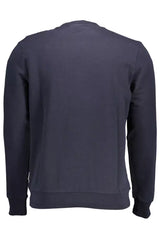 Sleek Blue Round Neck Cotton Sweatshirt