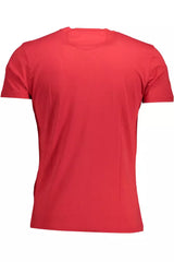 Elegante camiseta de cuello redondo rosa con bordado