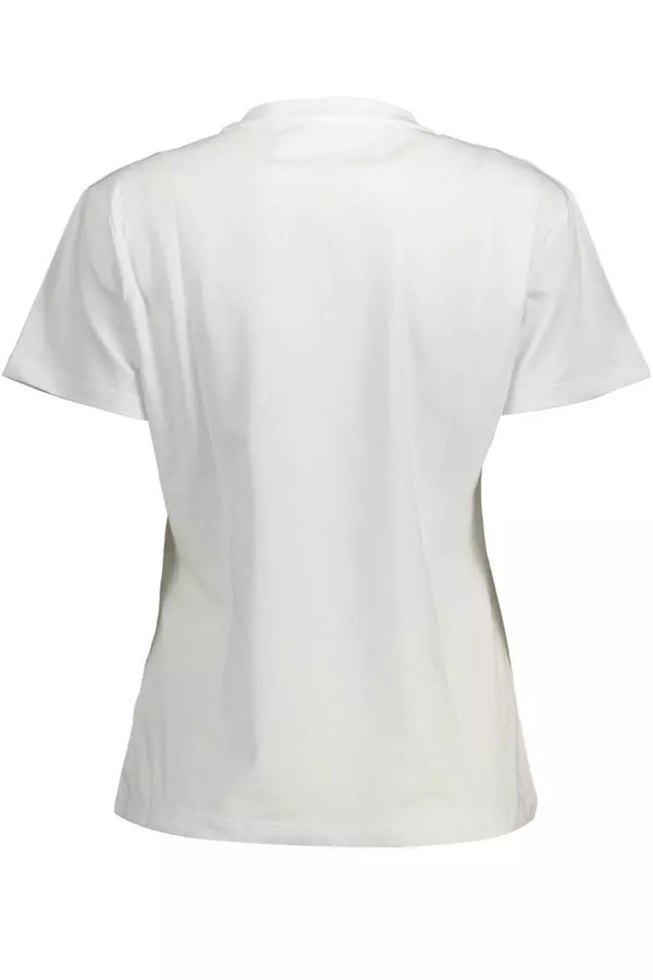 Elegante camiseta impresa blanca con detalles elegantes