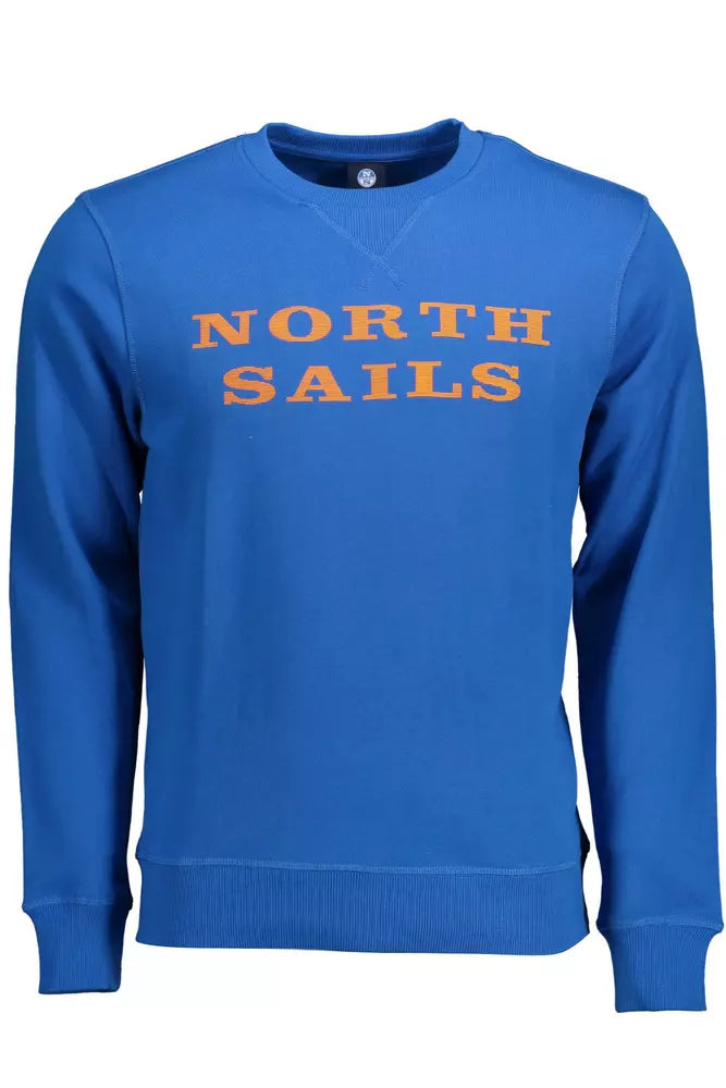 Blue Round Neck Cotton Sweatshirt with Logo