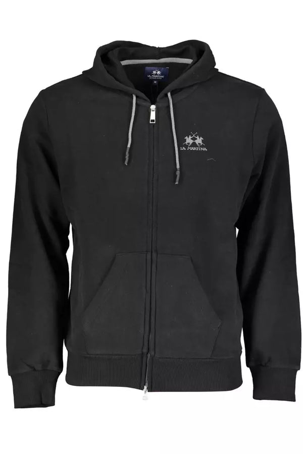 Elegant Black Cotton Hooded Sweatshirt