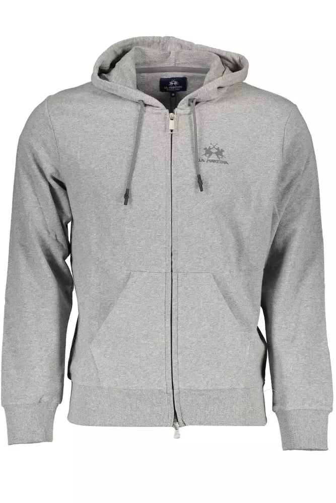 Elegant Gray Cotton Hooded Sweatshirt