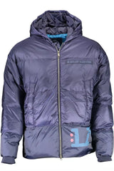 Elegante blaue Feder-Down-Kapuzenjacke