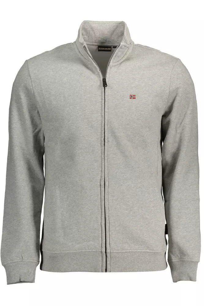 Sudadera con cremallera bordada gris elegante