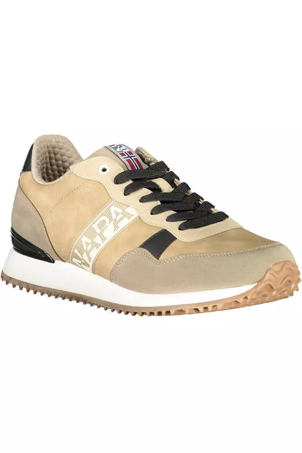 Beige Schnürsport-Sneakers mit Logo-Akzent