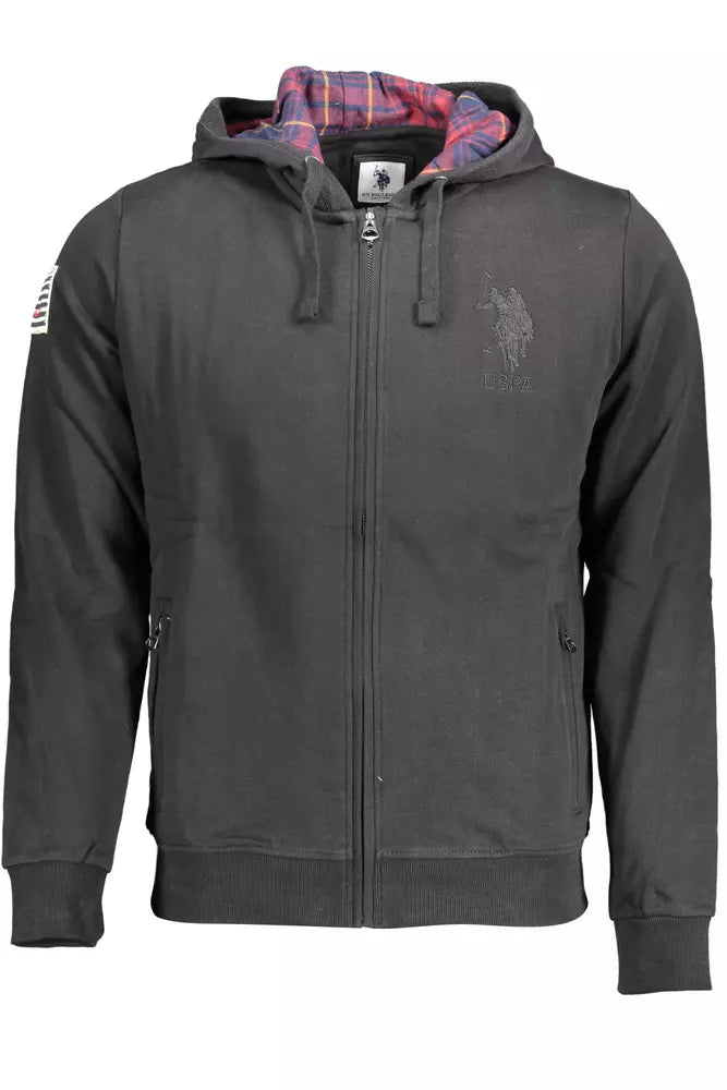 Eleganter schwarzer Baumwollzip -Pullover