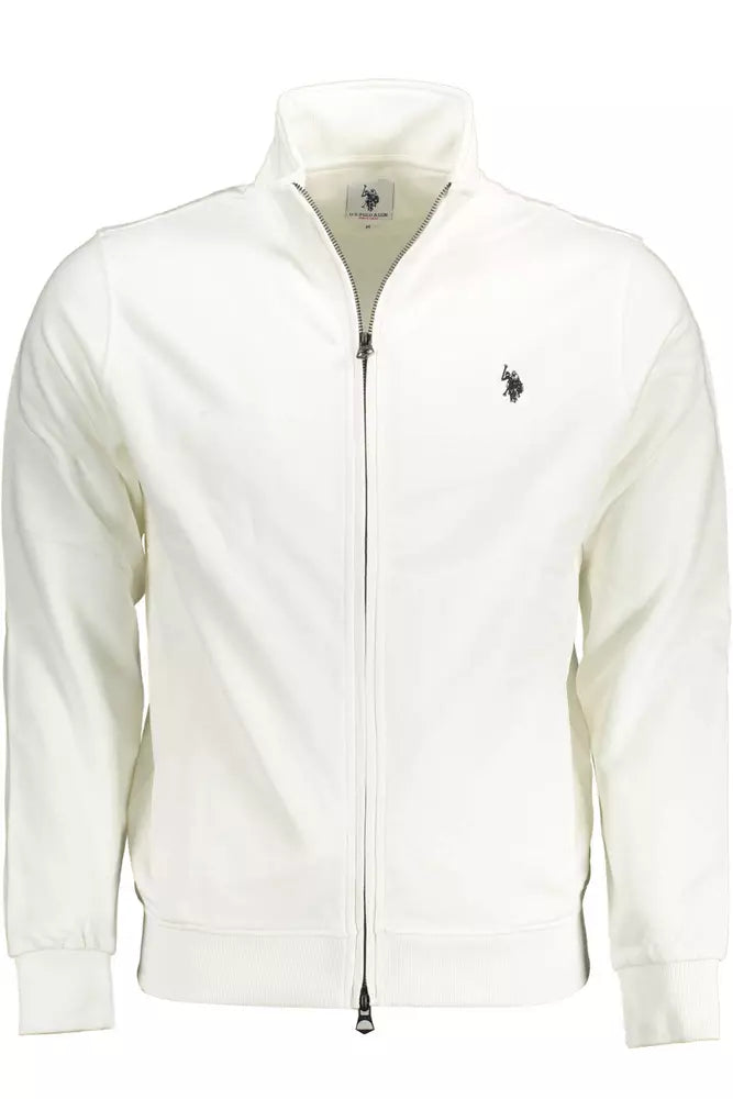 Chic White Cotton Zip πουλόβερ με κεντήματα