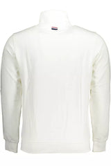 Chic White Cotton Zip πουλόβερ με κεντήματα