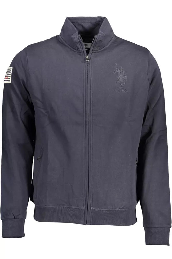 Maglione chic blu cotone zip con ricamo a logo