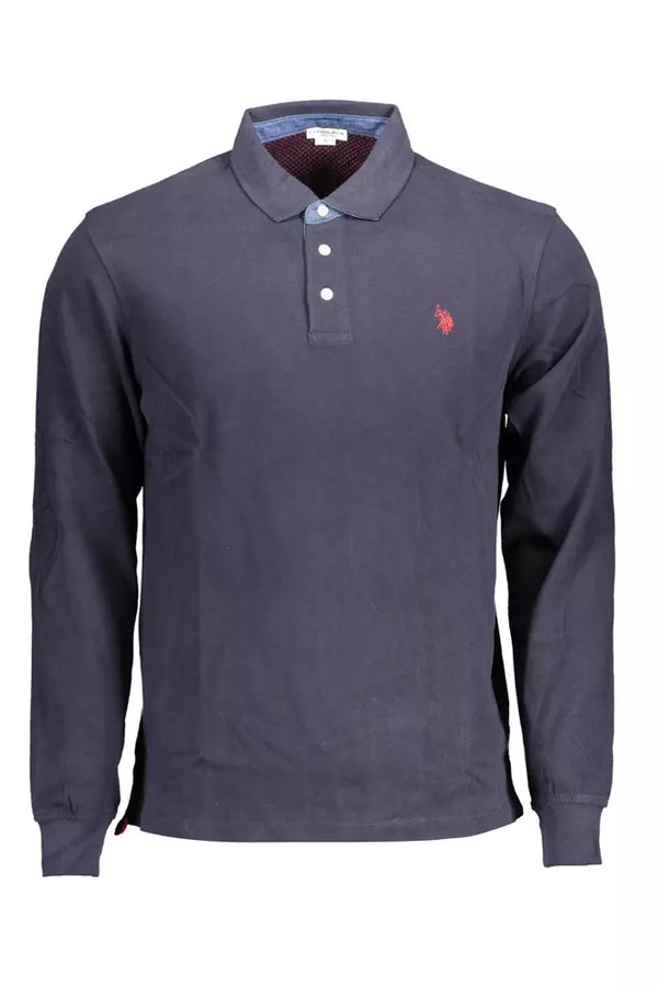 Polo blu classico a maniche lunghe con patch di gomito