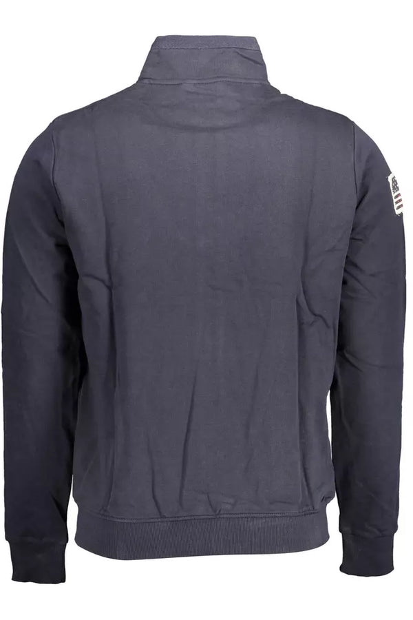 Maglione chic blu cotone zip con ricamo a logo