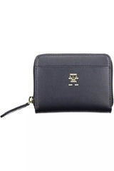 Elegant Blue Zip Wallet with Contrasting Details