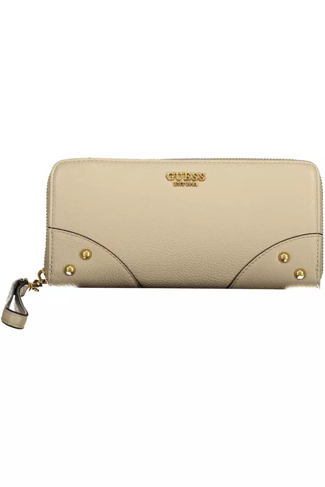 Billetera zip chic beige con acentos contrastantes