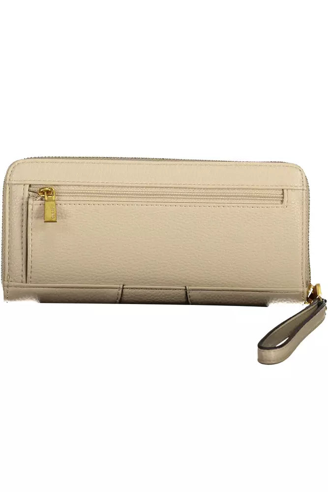 Portafoglio zip beige chic con accenti contrastanti