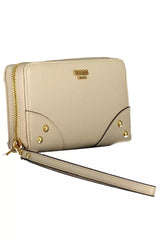 Billetera zip chic beige con acentos contrastantes