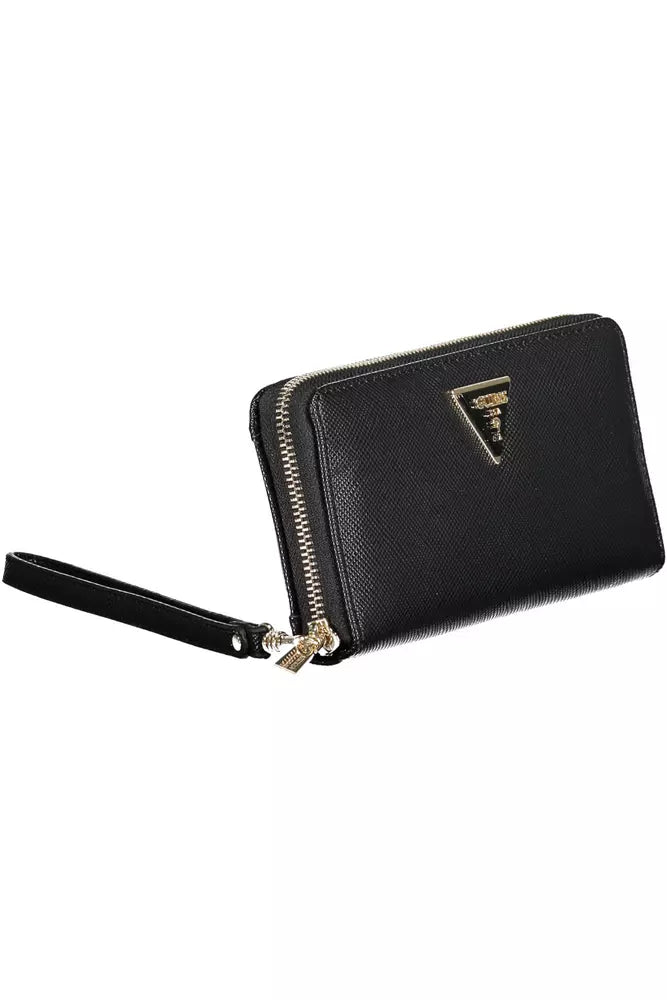 Elegant Black Polyethylene Wallet with Coin Purse