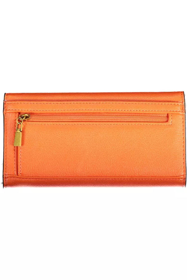 Billetera naranja elegante con detalles contrastantes