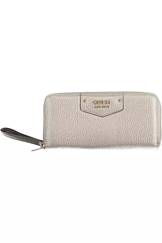 Elegante portafoglio zip argento con borsa