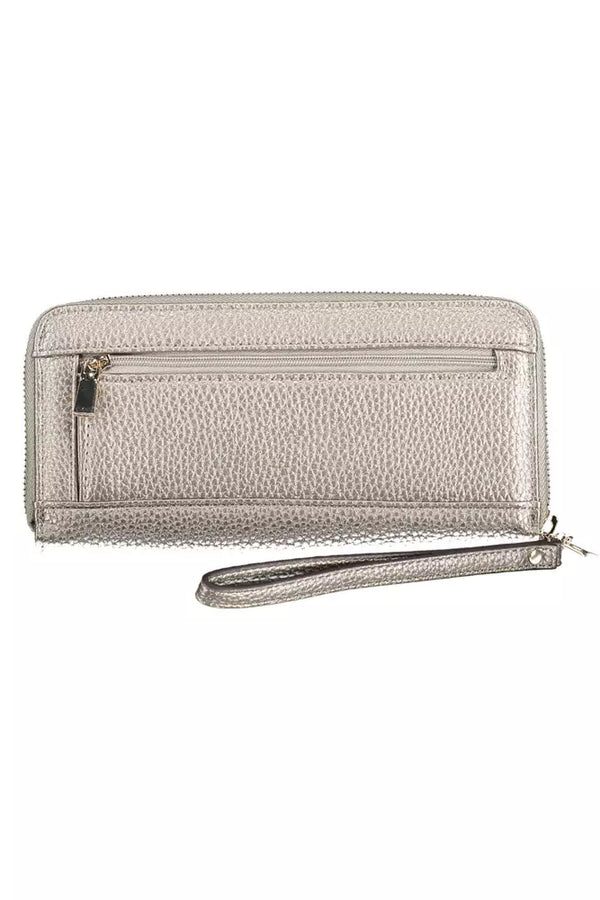 Elegante portafoglio zip argento con borsa