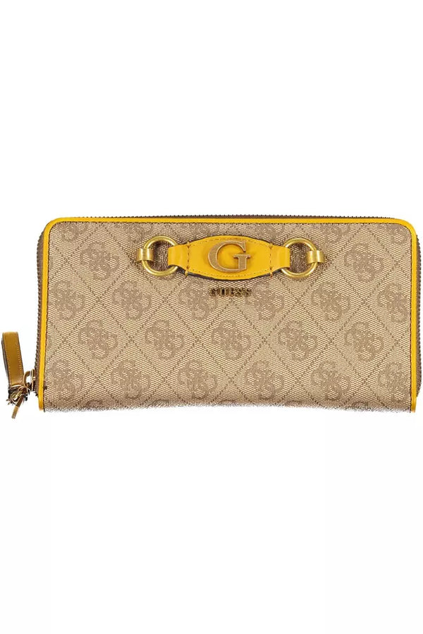 Beige Zip-Around Wallet with Contrast Details