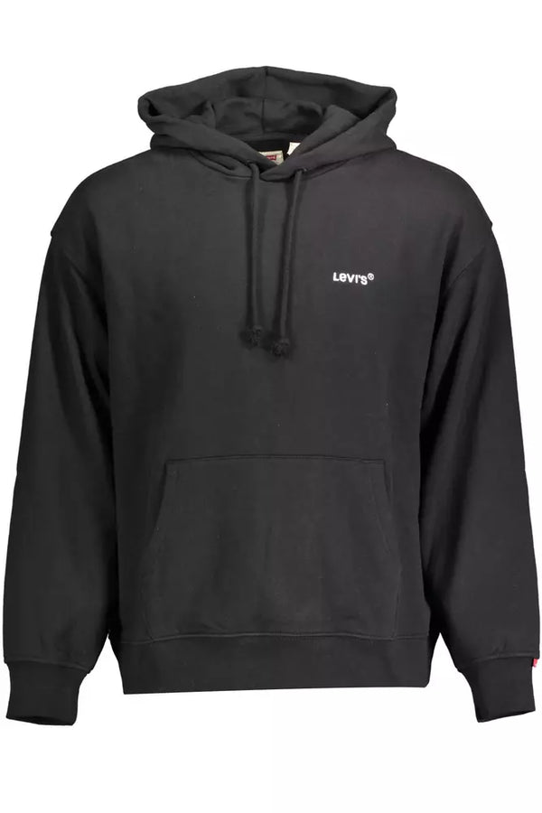 Elegante sudadera con capucha de algodón negro con logotipo bordado