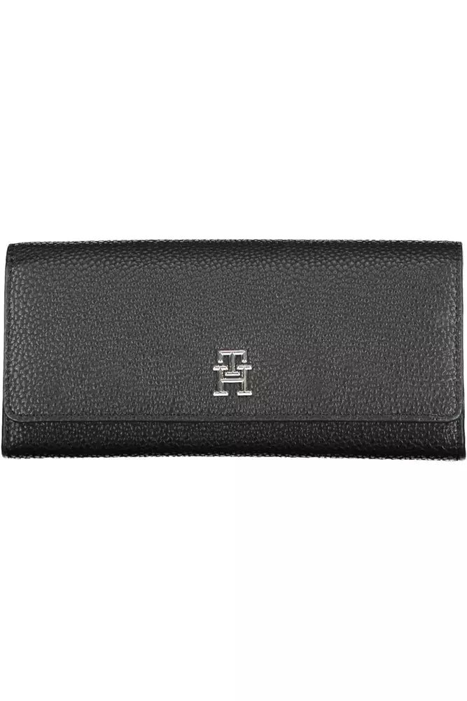 Elegant Black Tri-Fold Wallet with Snap Closure