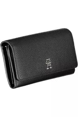 Elegant Black Tri-Fold Wallet with Snap Closure