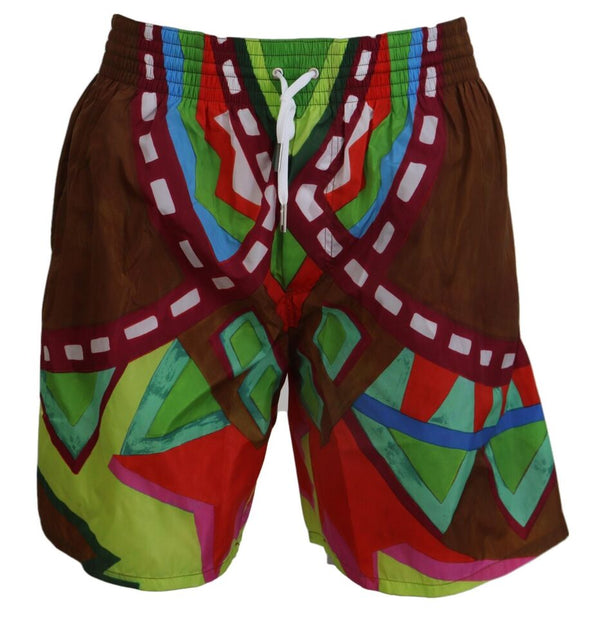 Pantaloncini da bagno a stampa multicolore in stile boxer