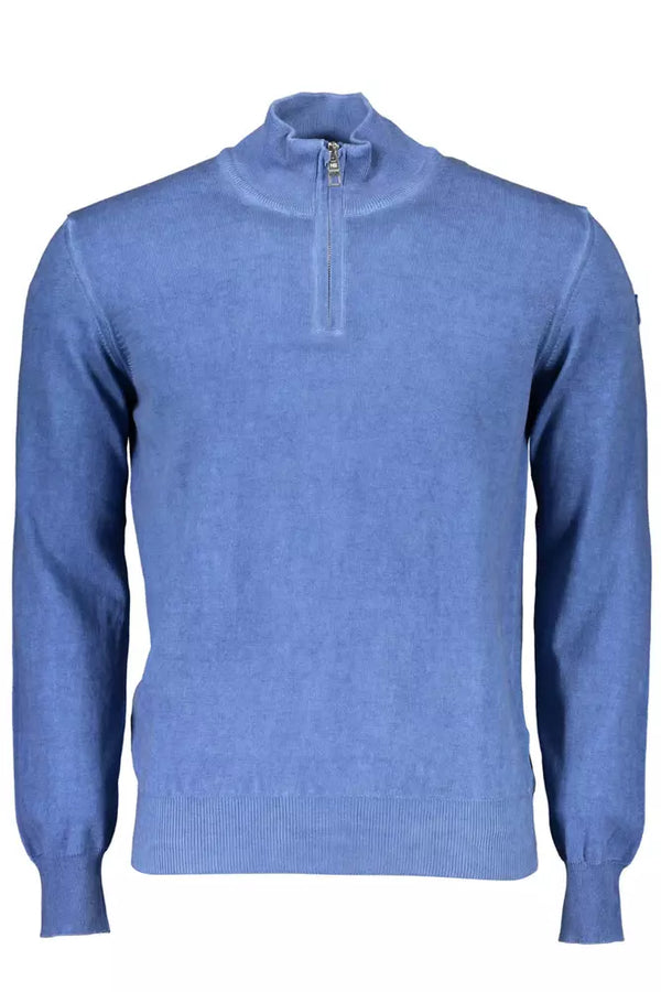 Elegante maglione blu a mezza zip a maniche lunghe