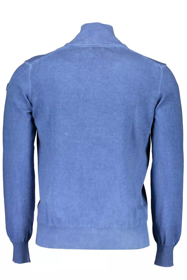 Elegante maglione blu a mezza zip a maniche lunghe