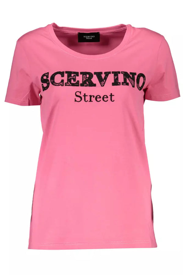 Chic Pink Sticked T -Shirt mit kontrastierenden Details