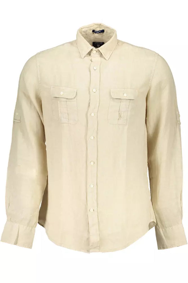 Camisa de bolsillo doble de lino beige