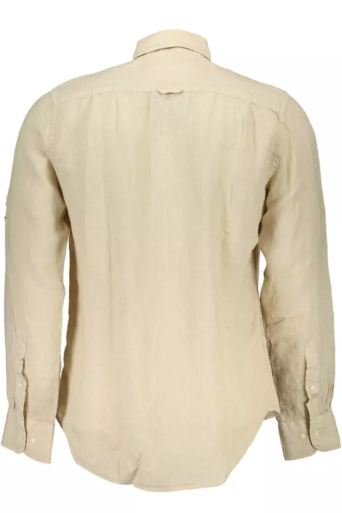 Camisa de bolsillo doble de lino beige