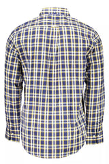 Camicia a maniche lunghe in cotone blu raffinato